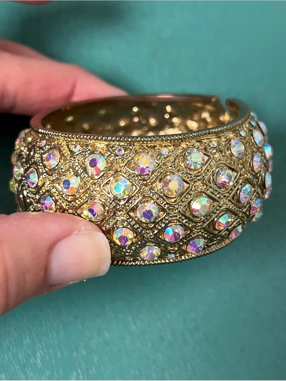 Gold-Tone Ab iridescent Crystal Dome Bracelet